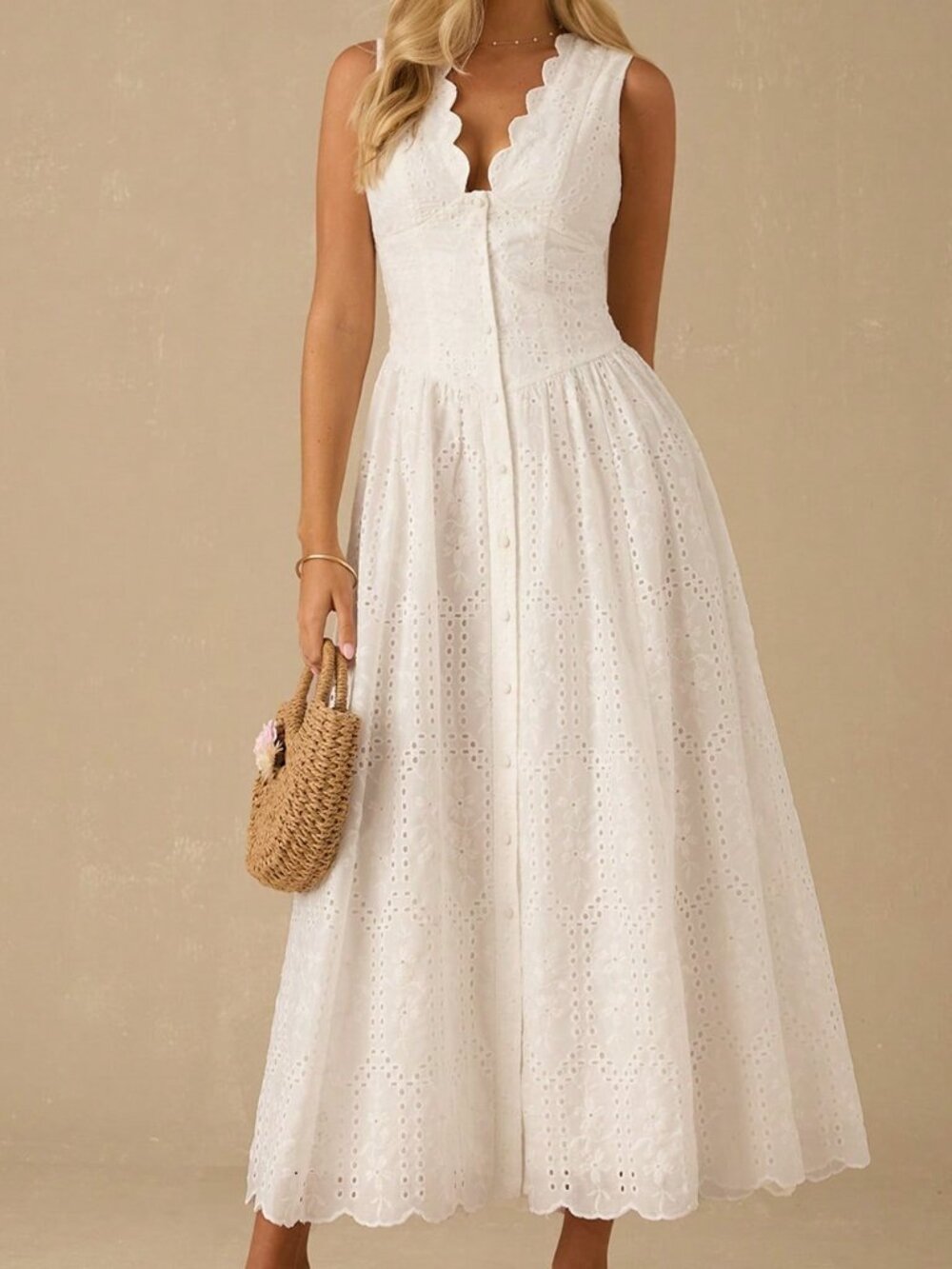 White Elegant Women's Embroidery Maxi Dress - Picture 5 of 8